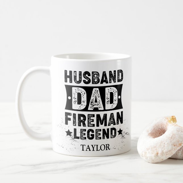 Taza De Café Esposo Papá Bombero Leyenda  (Con donut)