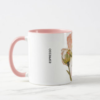 Taza de café Espresso floral – Blanco y rosa en do