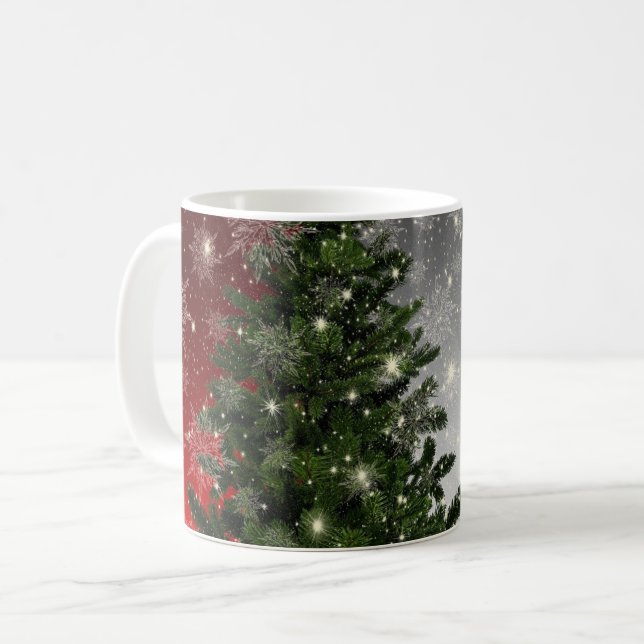 Taza De Café Espuma de plata roja verde del árbol de Navidad (Anverso izquierdo)