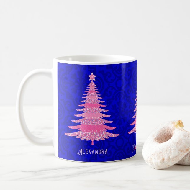 Taza De Café Espuma personalizada de copo de nieve en árbol de  (Con donut)