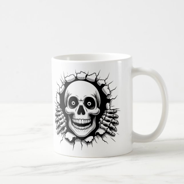 Taza De Café Esqueleto 3D que atraviesa Halloween de fondo (Derecha)