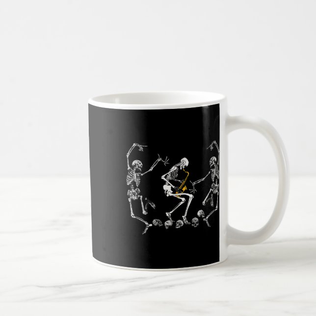 Taza De Café Esqueleto bailarín tocando Halloween saxofónico (Derecha)