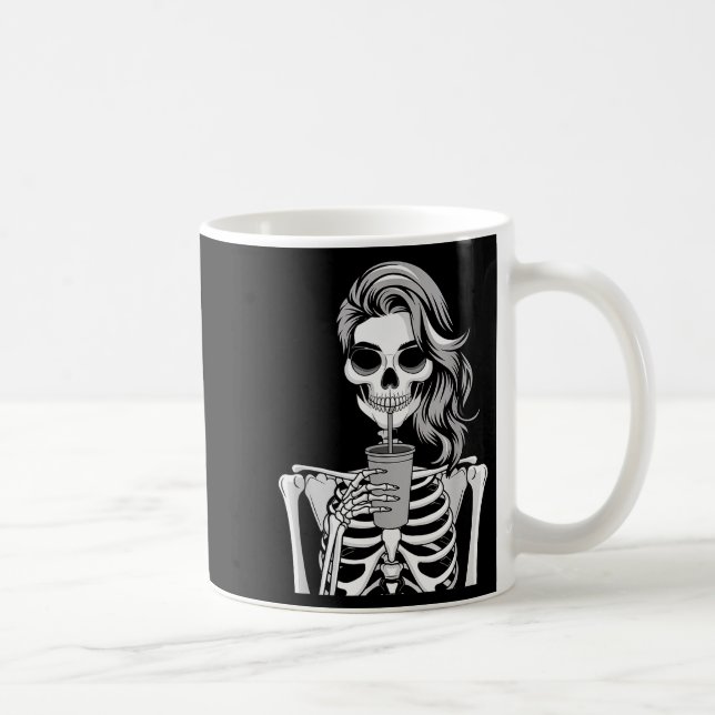Taza De Café Esqueleto bebiendo bebida monocromo gótico Hallowe (Derecha)