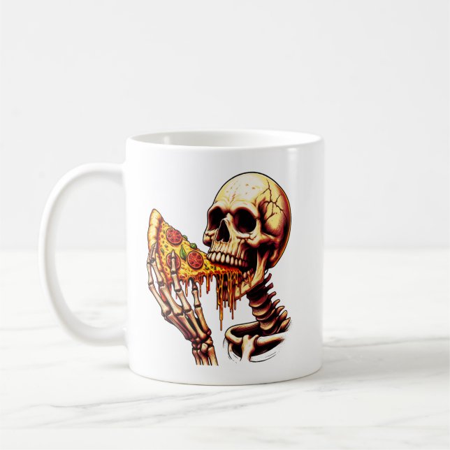 Taza De Café Esqueleto comiendo pizza (Izquierda)