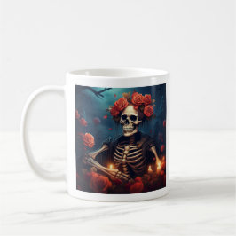 Taza De Café Esqueleto con corona de Rosas