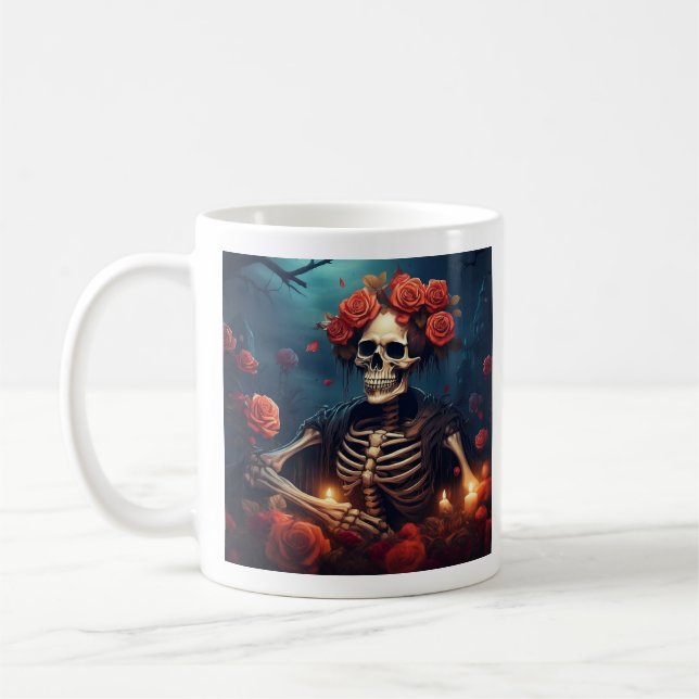 Taza De Café Esqueleto con corona de Rosas (Izquierda)