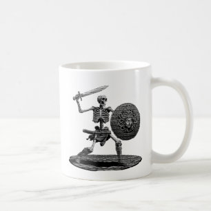 Taza De Café Esqueleto con espada y escudo