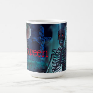 Taza De Café Esqueleto de Halloween en cementerio