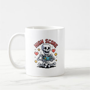 Taza De Café Esqueleto de Halloween Jugador de Videojuegos Pixe