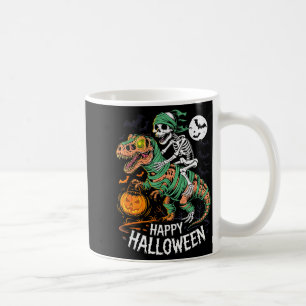 Taza De Café Esqueleto de Halloween montando un T Rex Dinosauri