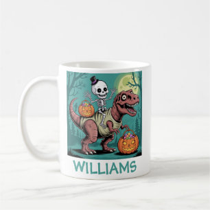 Taza De Café Esqueleto de Halloween Personalizado Montando Dino