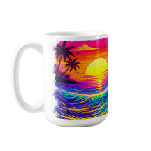 Esqueleto de neón surfeando puesta de sol colorida