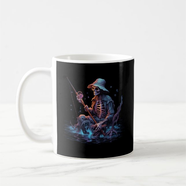 Taza De Café Esqueleto de pescadores de Halloween Bass Fisher (Izquierda)