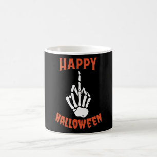 Taza De Café Esqueleto dedo medio Feliz Halloween