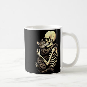 Taza De Café Esqueleto Divertido Abrazando Gato Halloween Amant
