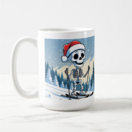 Taza De Café Esqueleto divertido de Navidad en esquís