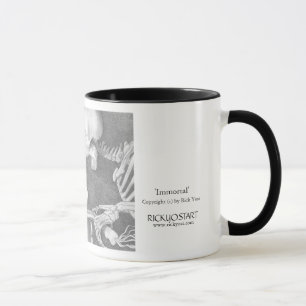 Taza de café, esqueleto en la bici que persigue