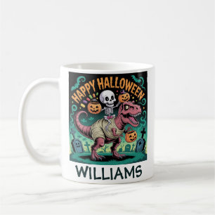 Taza De Café Esqueleto en T-Rex Momia – Espeluznante Jinete de