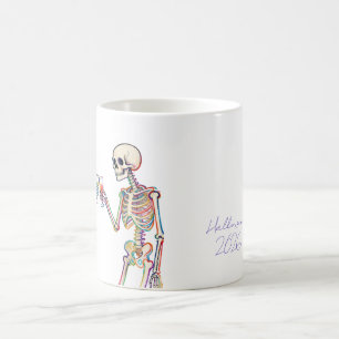 Taza De Café Esqueleto Fantasma Feliz Halloween Texto Personali