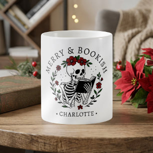 Taza De Café Esqueleto floral alegre y literario