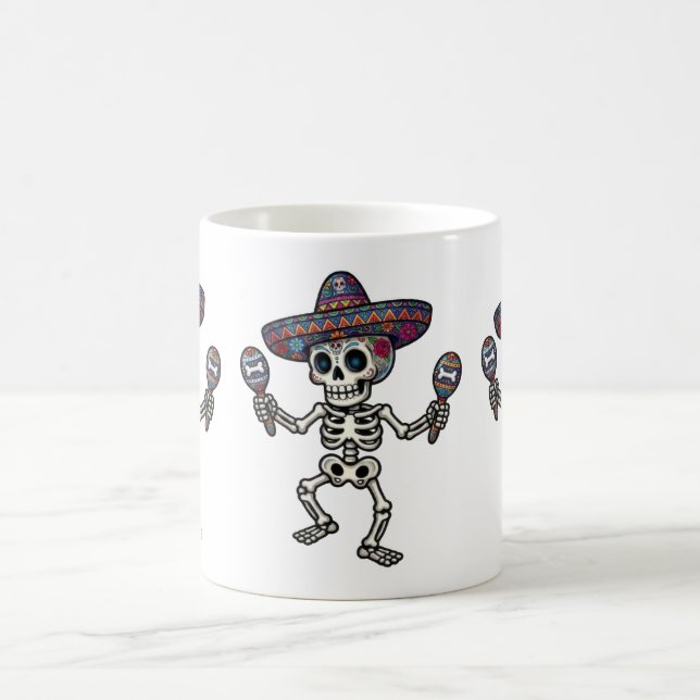 Taza De Café Esqueleto Mexicano Colorido (Centro)
