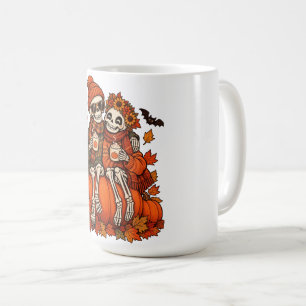 Taza De Café Esqueleto Pareja Pumpkin Spice Otoño Halloween