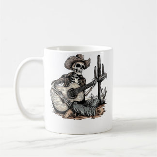 Taza De Café Esqueleto vaquero occidental divertido tocando la