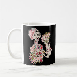 Taza De Café Esqueleto y flores de huesos y botánicos
