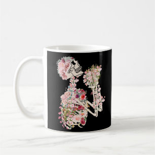 Taza De Café Esqueleto y flores de huesos y botánicos