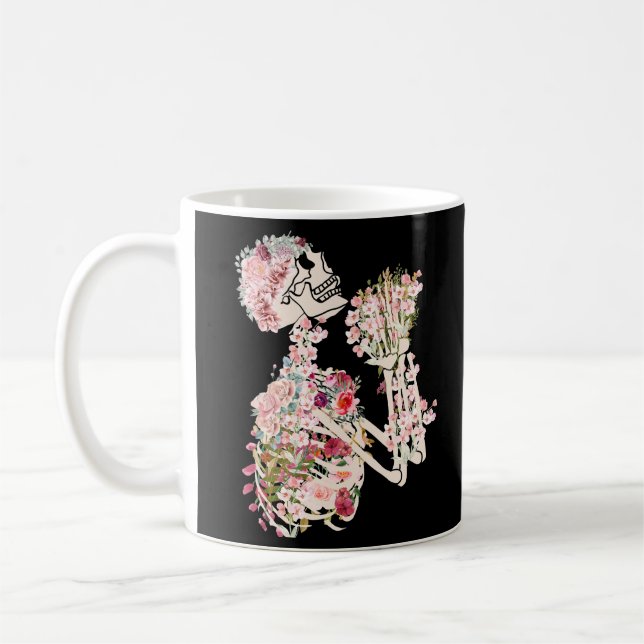 Taza De Café Esqueleto y flores de huesos y botánicos (Izquierda)