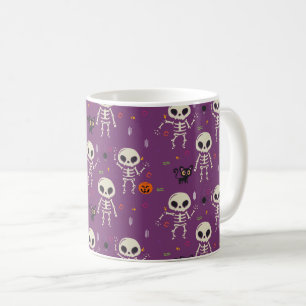 Taza De Café Esqueletos Bonitos Patrón de Halloween Púrpura