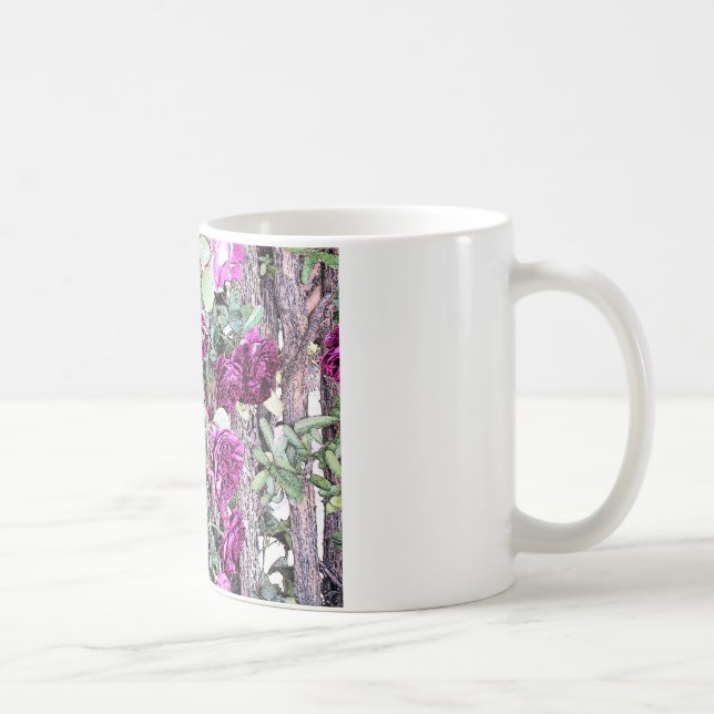 Taza De Café Esquema de tinta de rosas (Derecha)