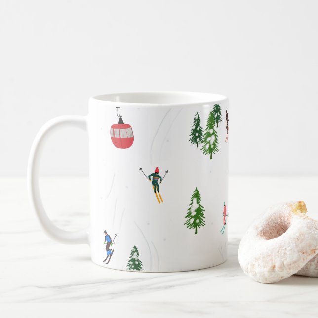 Taza De Café Esquí alpino | Invierno de los esquiadores de vaca (Con donut)