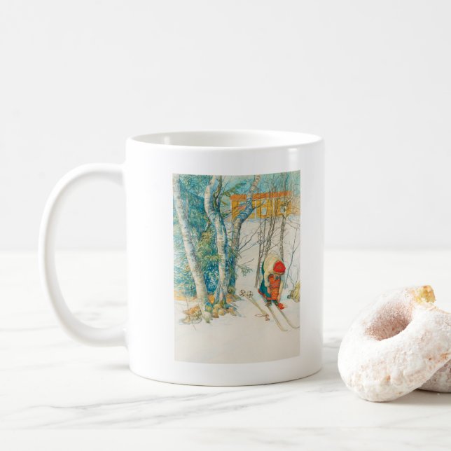 Taza De Café Esquí del invierno de Carl Larsson (Con donut)