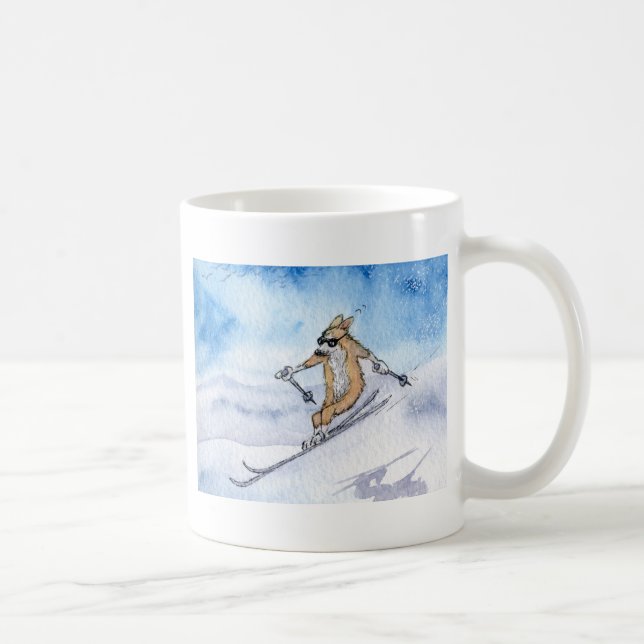 Taza De Café Esquí del perro del Corgi Galés (Derecha)