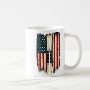 Taza De Café Esquiador alpino de bandera estadounidense _3