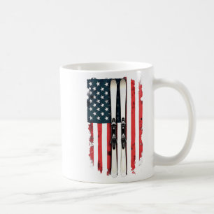 Taza De Café Esquiador alpino de bandera estadounidense _6