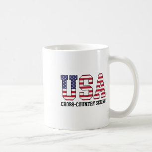 Taza De Café Esquiador con bandera de EE. UU. - Esquí de fondo