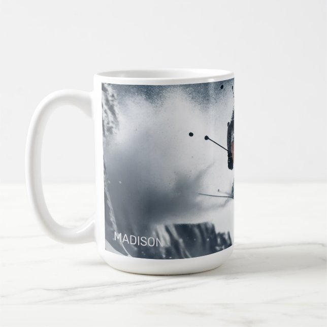 Taza De Café Esquiador de montaña de nombre personalizado (Izquierda)