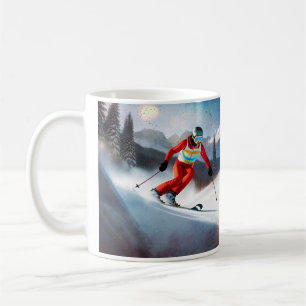 Taza De Café Esquiador En La Montaña