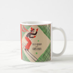 Taza De Café Esquiador Navidad de los años 50