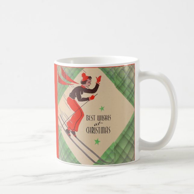 Taza De Café Esquiador Navidad de los años 50 (Derecha)