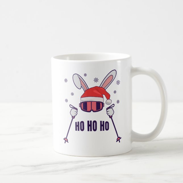 Taza De Café Esquiando Santa Rabbit con Santa Hat y los postes  (Derecha)