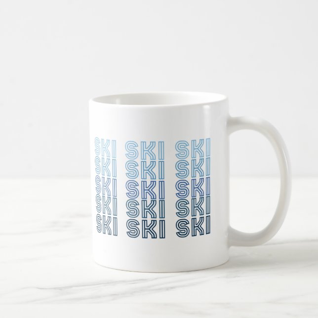 Taza De Café esquiar de esquí de texto azul (Derecha)