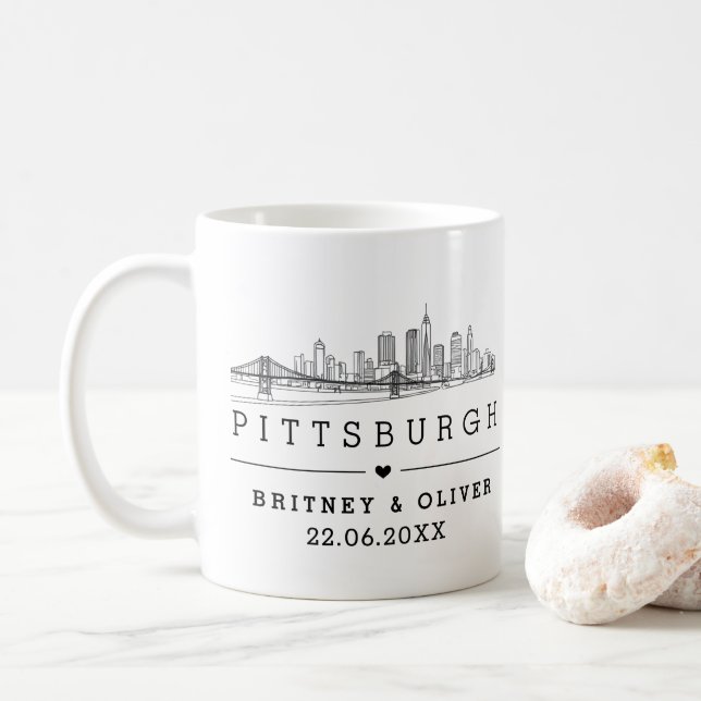 Taza De Café Esquina de Pittsburgh - regalo de boda personaliza (Con donut)