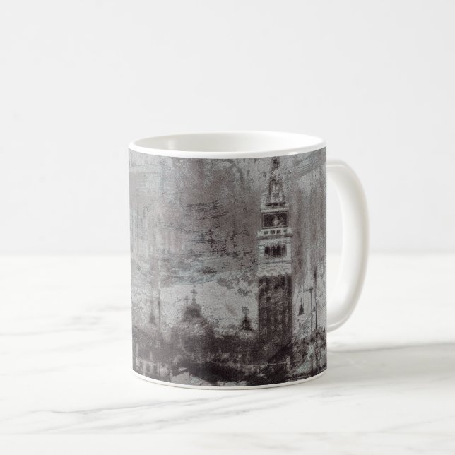 Taza De Café Esquina de Venecia en problemas de Taupe y Cyan (Anverso derecho)