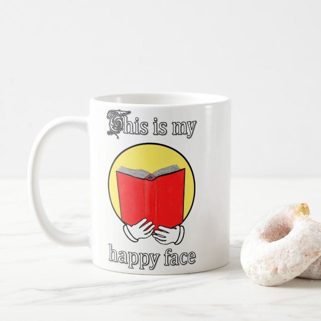Taza De Café Ésta es mi cara feliz - emoji que lee un libro (Con donut)