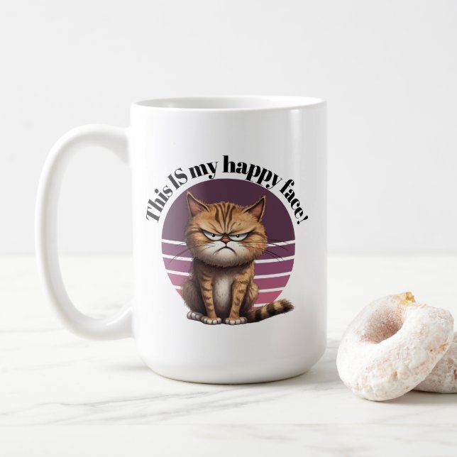 Taza De Café ¡Esta es mi cara feliz! Gato gruñón (Con donut)