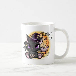 Taza De Café Esta Noche Volamos - Gato negro de bruja