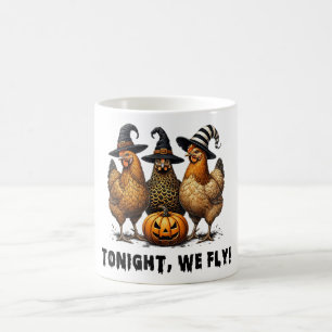 Taza De Café Esta Noche Volamos Graciosos Pollos Halloween